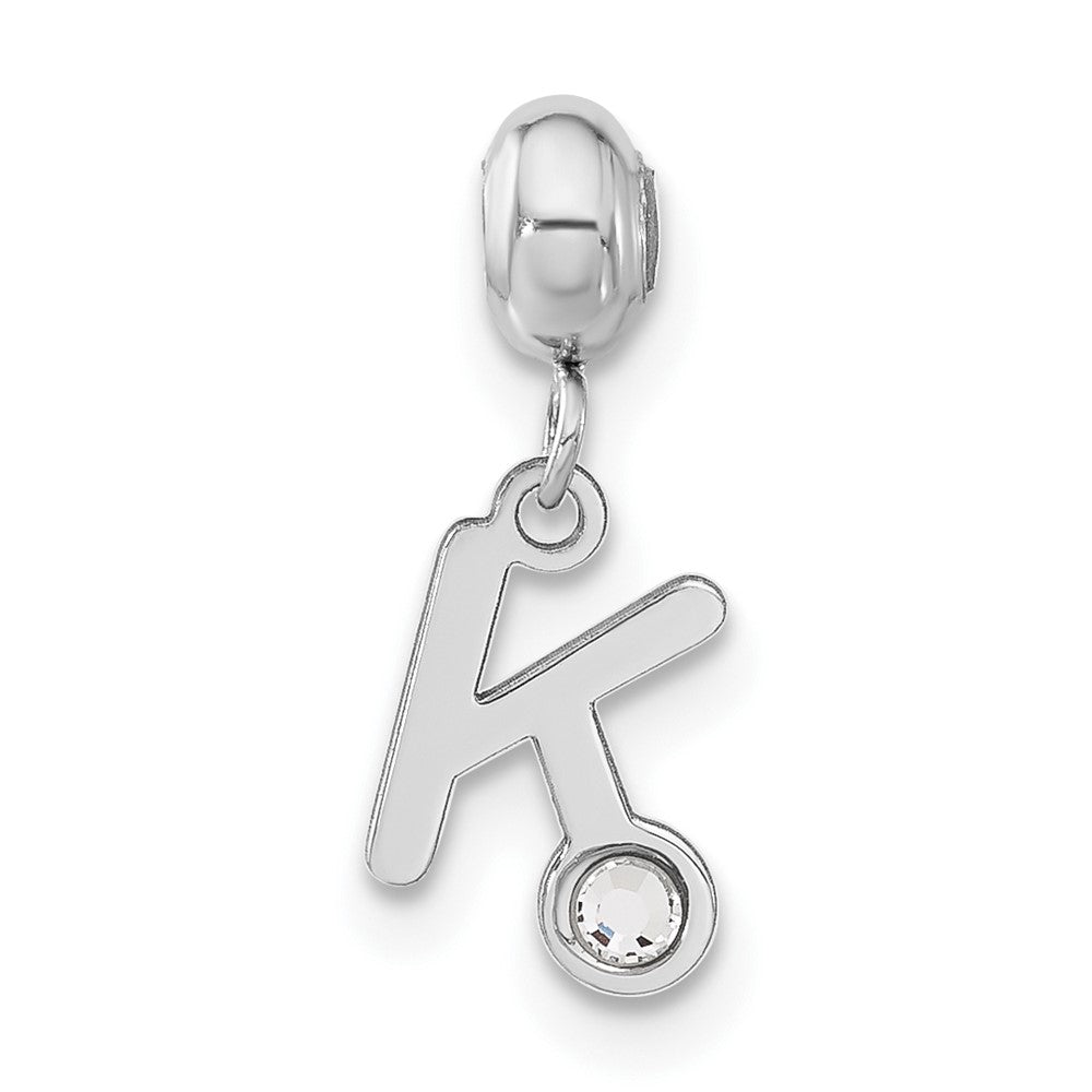 Sterling Silver Rhodium-plated MeMi Letter K with Crystal Charm