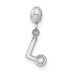 Sterling Silver Rhodium-plated MeMi Letter L with Crystal Charm