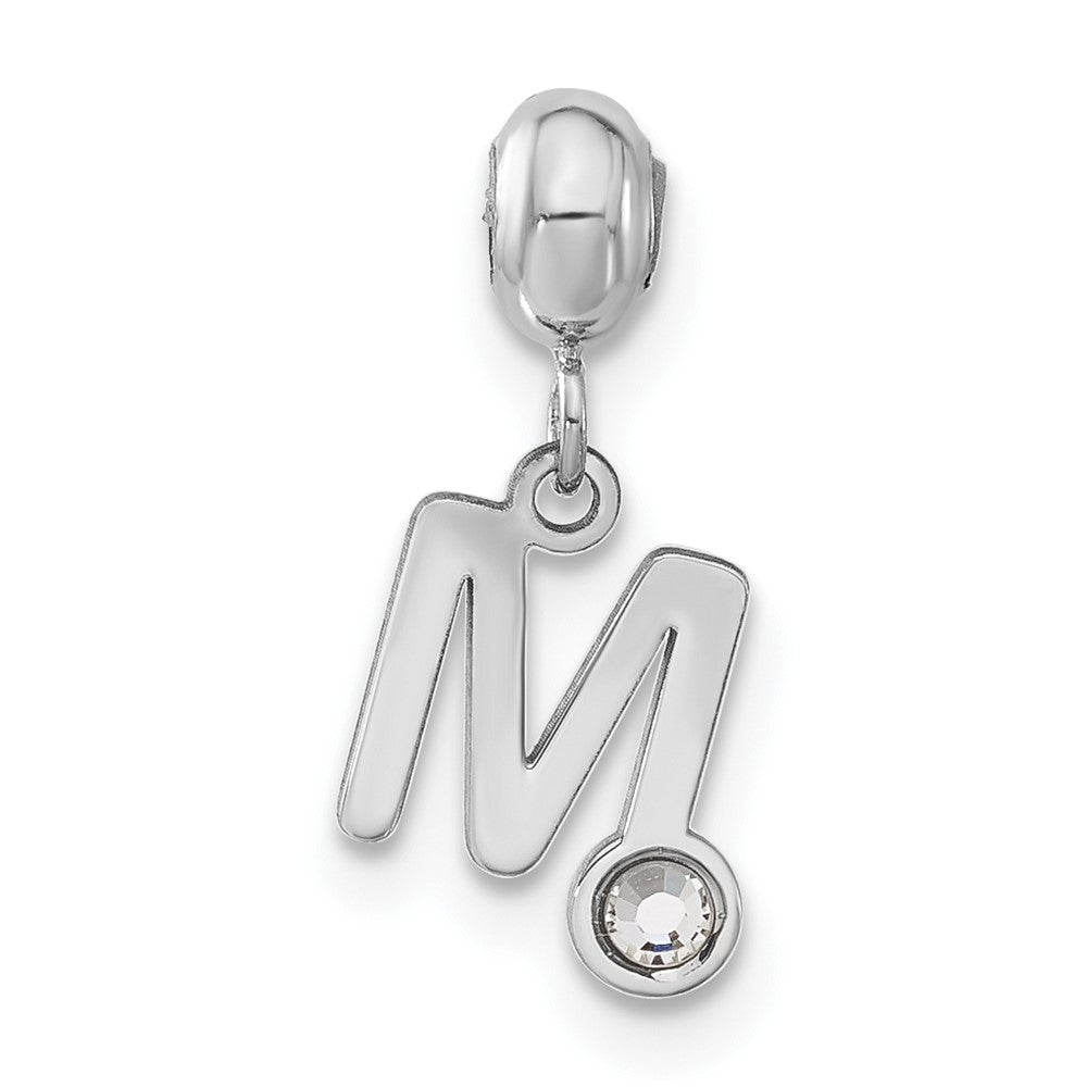 Sterling Silver Rhodium-plated MeMi Letter M with Crystal Charm