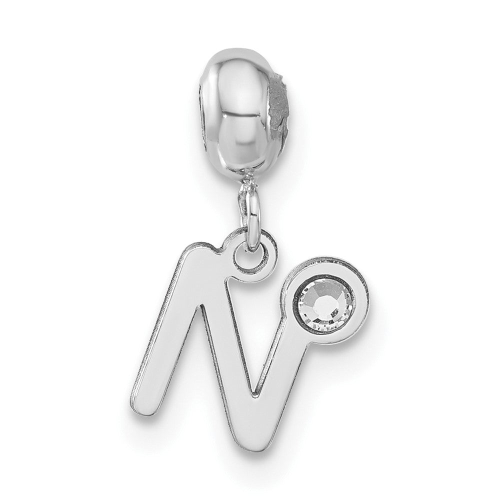 Sterling Silver Rhodium-plated MeMi Letter N with Crystal Charm