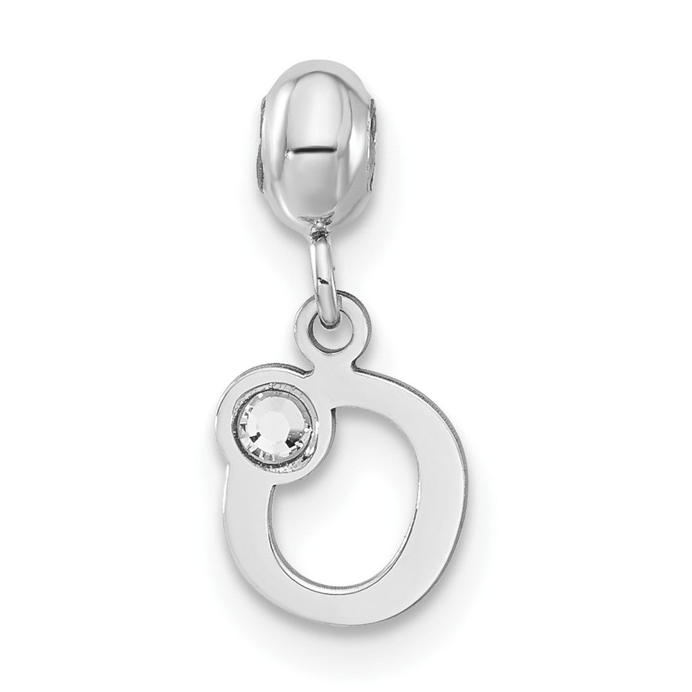 Sterling Silver Rhodium-plated MeMi Letter O with Crystal Charm