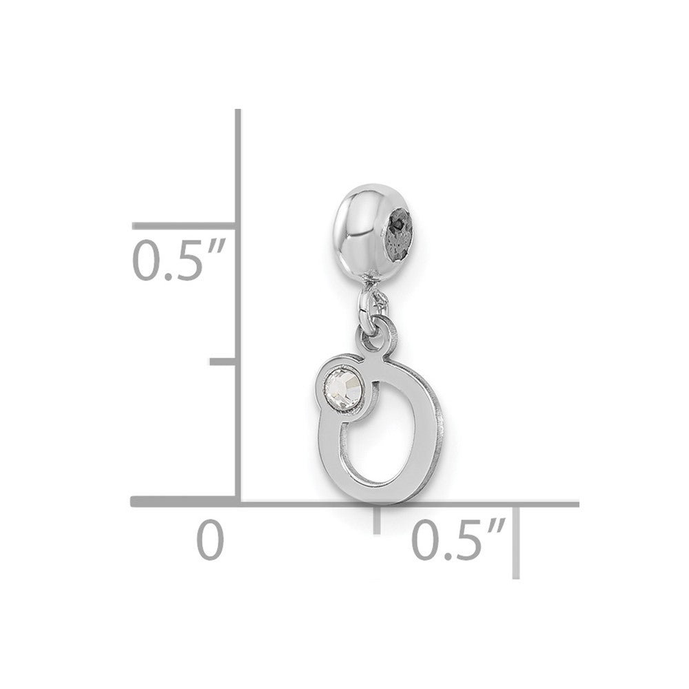 Sterling Silver Rhodium-plated MeMi Letter O with Crystal Charm