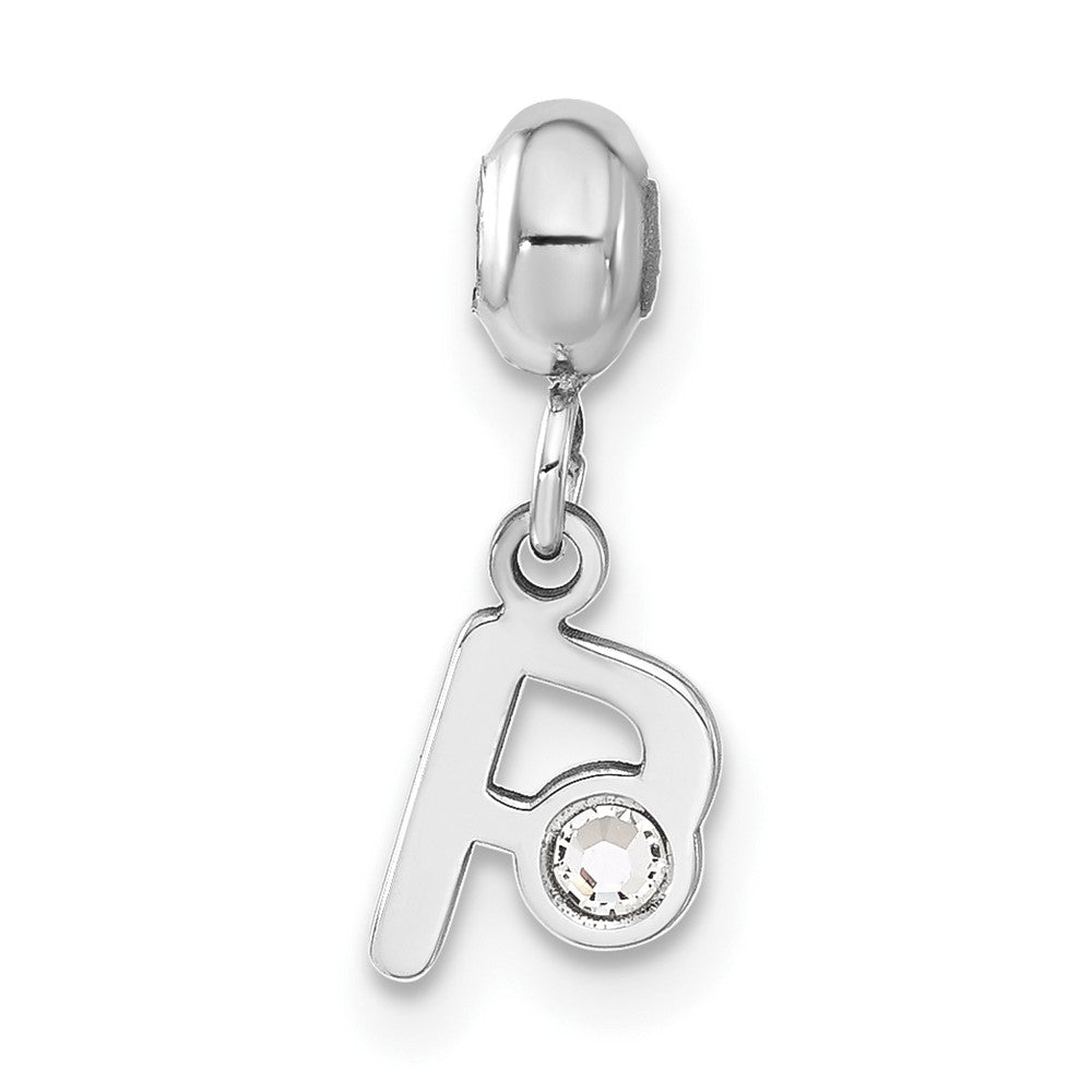 Sterling Silver Rhodium-plated MeMi Letter P with Crystal Charm