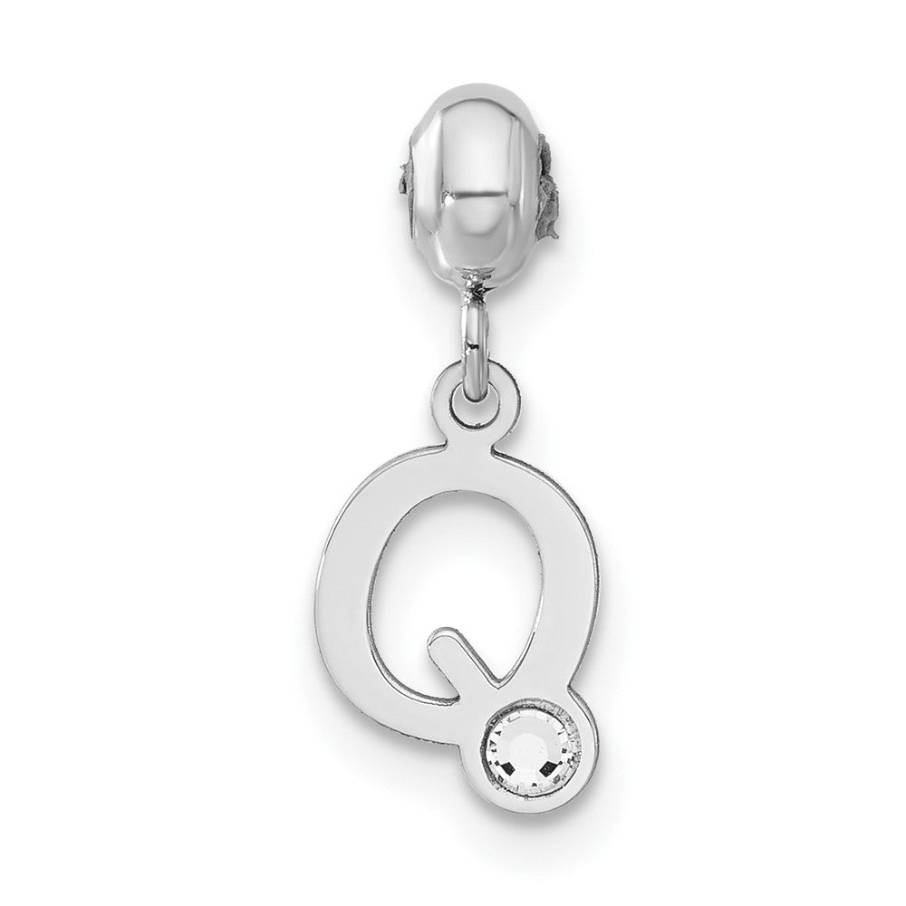 Sterling Silver Rhodium-plated MeMi Letter Q with Crystal Charm