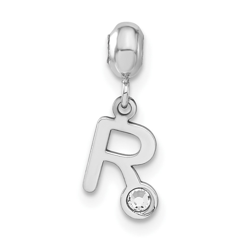 Sterling Silver Rhodium-plated MeMi Letter R with Crystal Charm