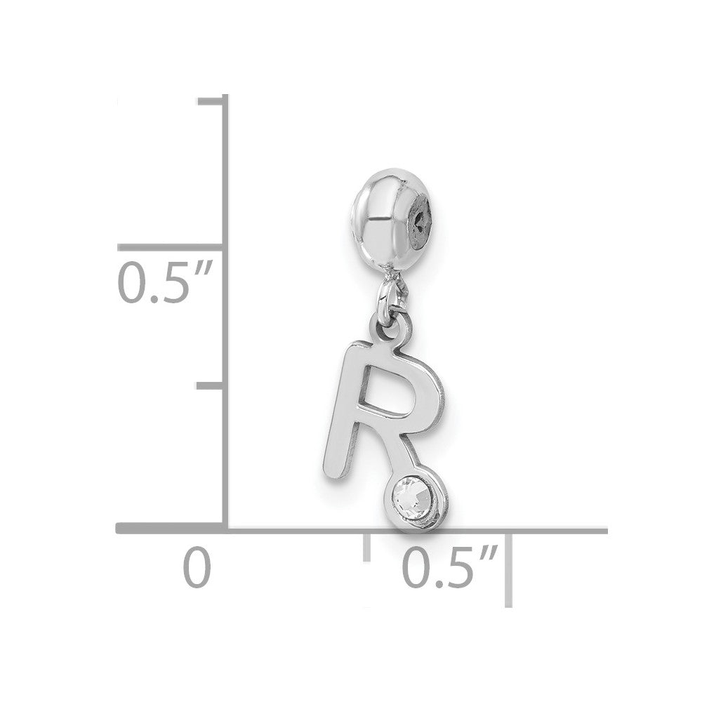 Sterling Silver Rhodium-plated MeMi Letter R with Crystal Charm