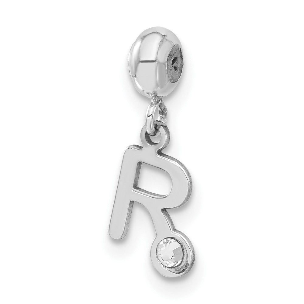 Sterling Silver Rhodium-plated MeMi Letter R with Crystal Charm
