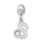 Sterling Silver Rhodium-plated MeMi Letter S with Crystal Charm