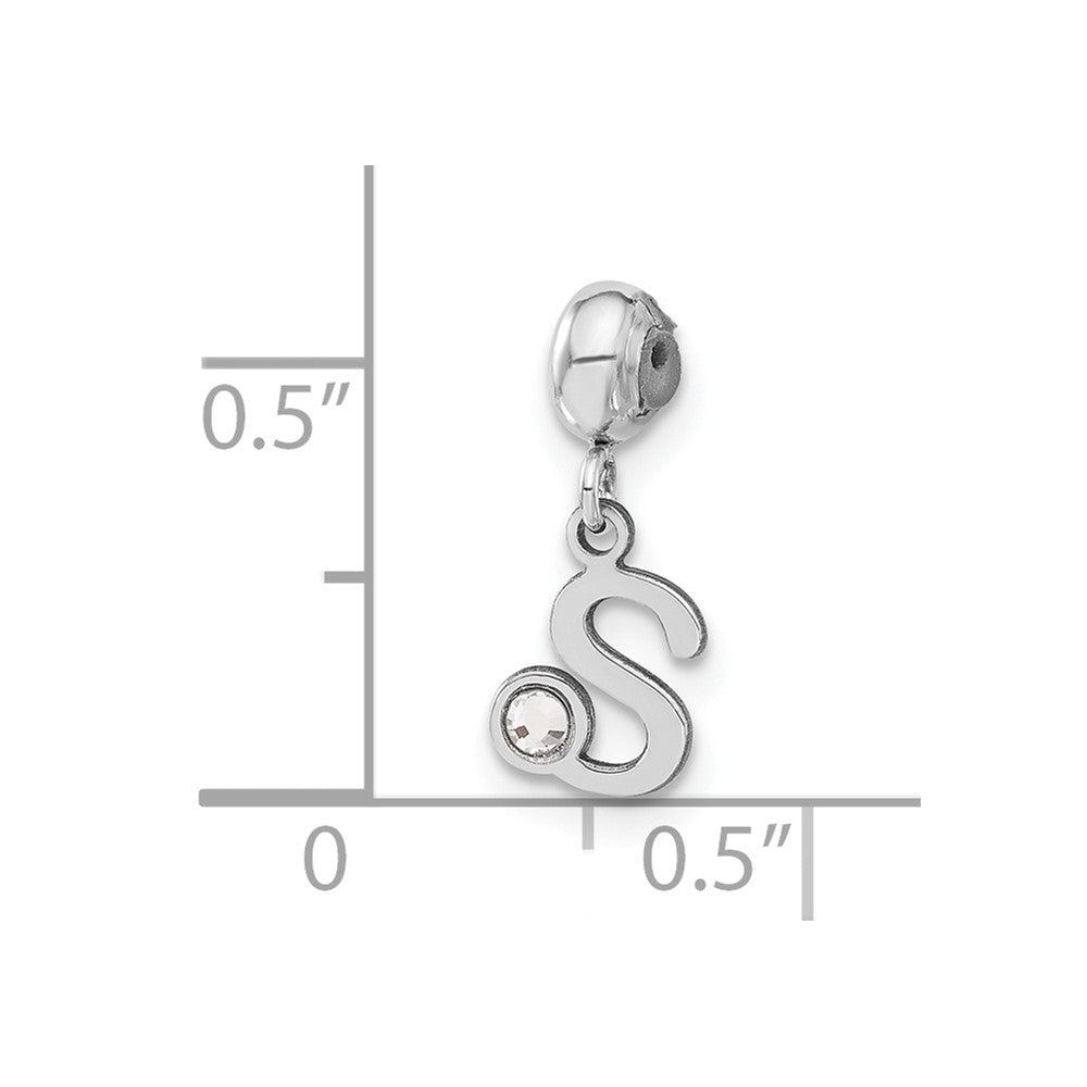 Sterling Silver Rhodium-plated MeMi Letter S with Crystal Charm