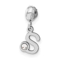 Sterling Silver Rhodium-plated MeMi Letter S with Crystal Charm