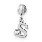 Sterling Silver Rhodium-plated MeMi Letter S with Crystal Charm