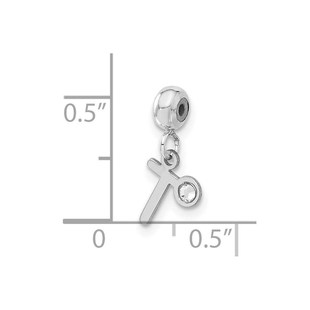 Sterling Silver Rhodium-plated MeMi Letter T with Crystal Charm