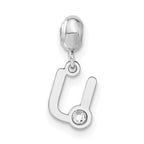 Sterling Silver Rhodium-plated MeMi Letter U with Crystal Charm