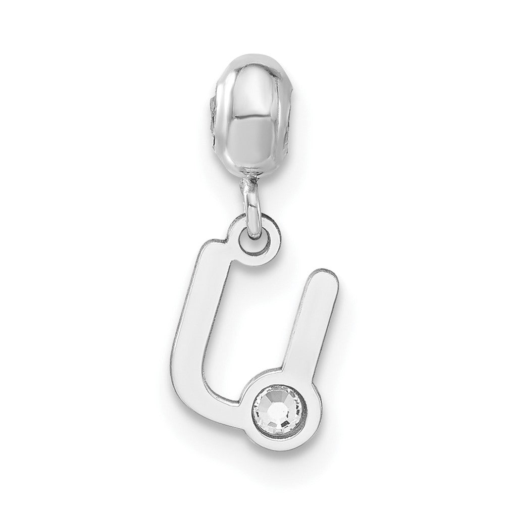 Sterling Silver Rhodium-plated MeMi Letter U with Crystal Charm