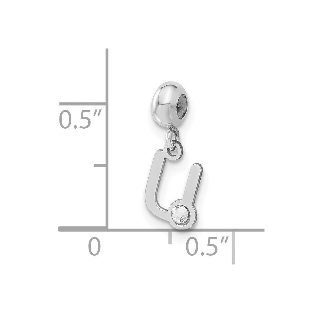 Sterling Silver Rhodium-plated MeMi Letter U with Crystal Charm