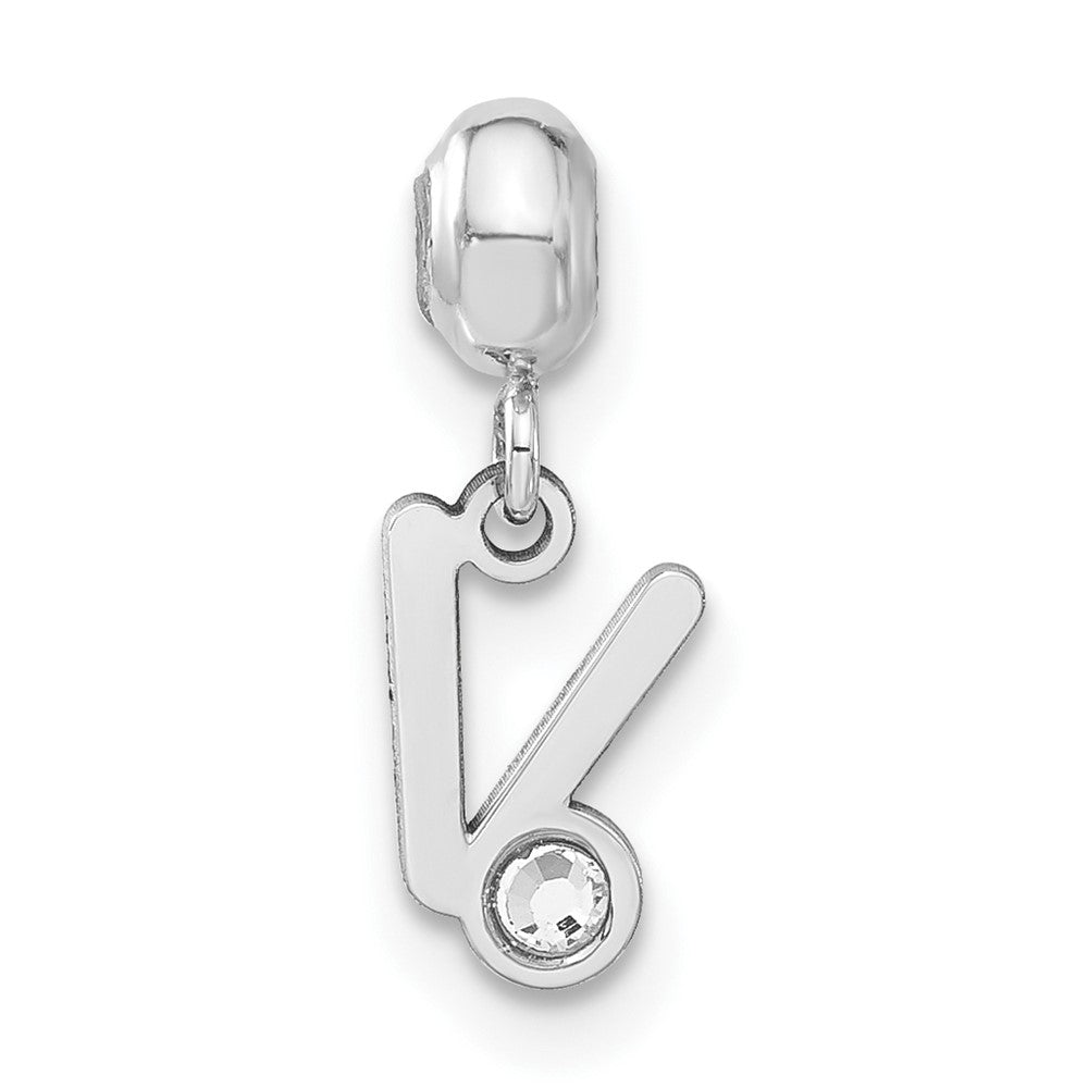 Sterling Silver Rhodium-plated MeMi Letter V with Crystal Charm