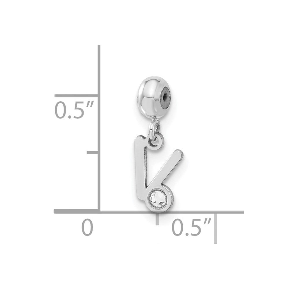 Sterling Silver Rhodium-plated MeMi Letter V with Crystal Charm