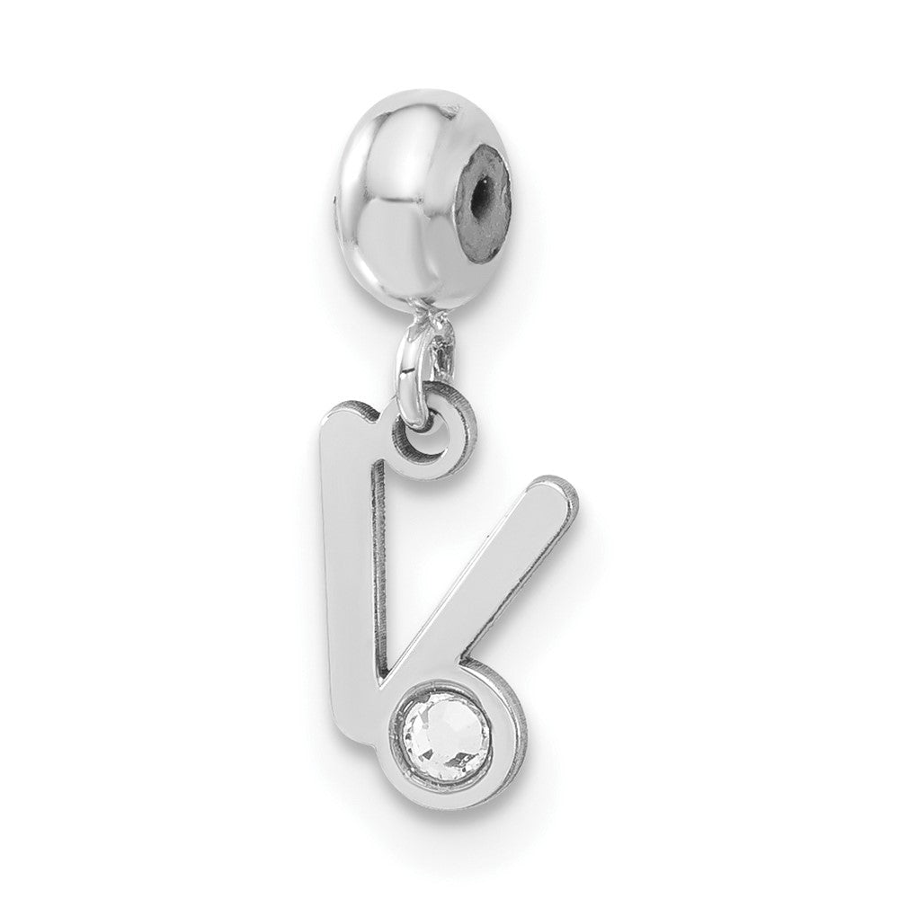Sterling Silver Rhodium-plated MeMi Letter V with Crystal Charm