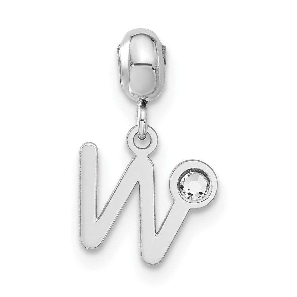 Sterling Silver Rhodium-plated MeMi Letter W with Crystal Charm