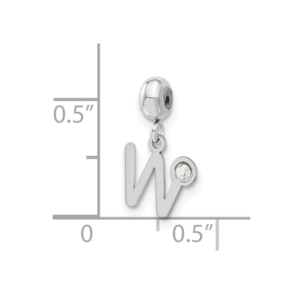 Sterling Silver Rhodium-plated MeMi Letter W with Crystal Charm