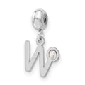 Sterling Silver Rhodium-plated MeMi Letter W with Crystal Charm