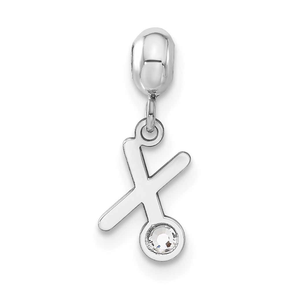 Sterling Silver Rhodium-plated MeMi Letter X with Crystal Charm