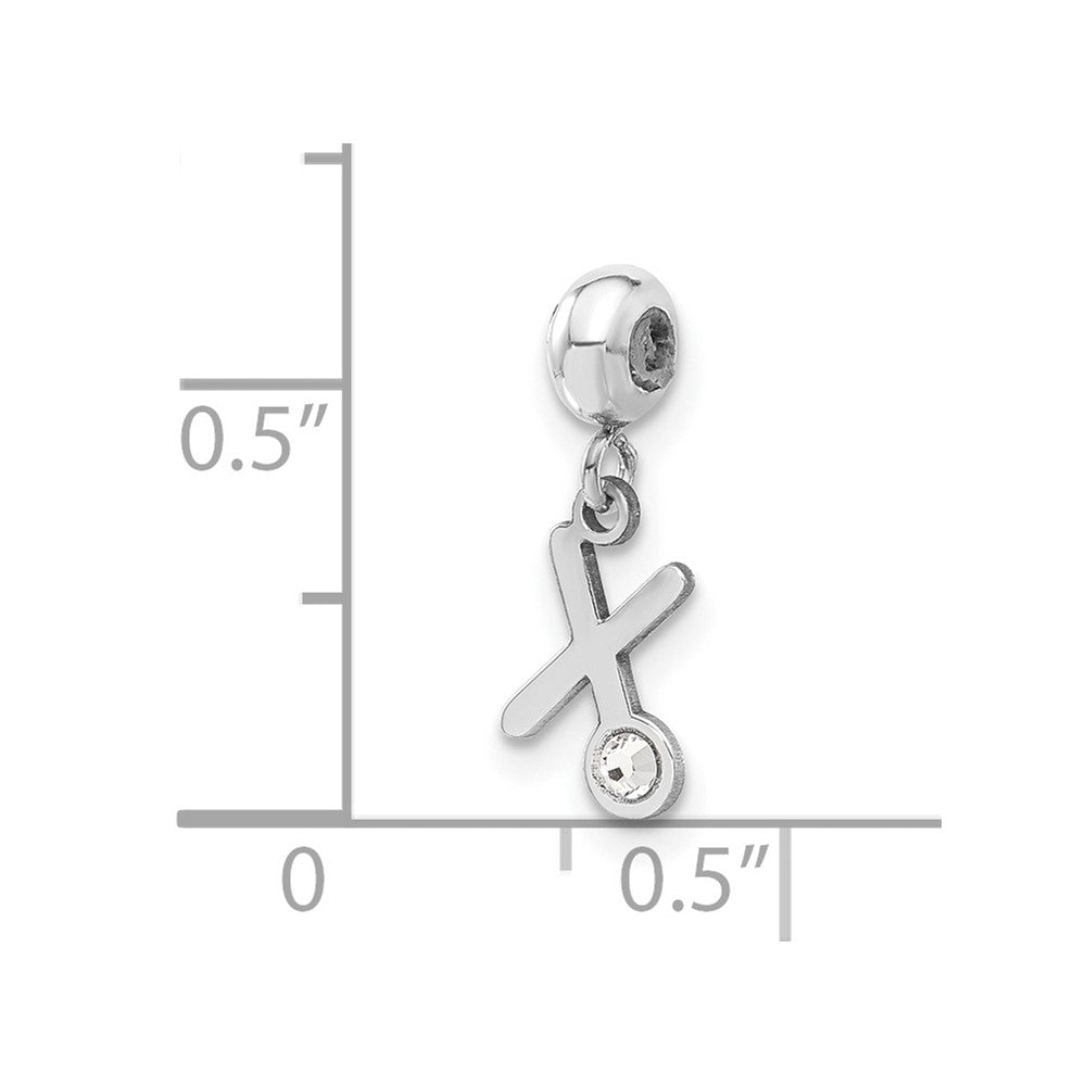 Sterling Silver Rhodium-plated MeMi Letter X with Crystal Charm