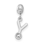 Sterling Silver Rhodium-plated MeMi Letter Y with Crystal Charm