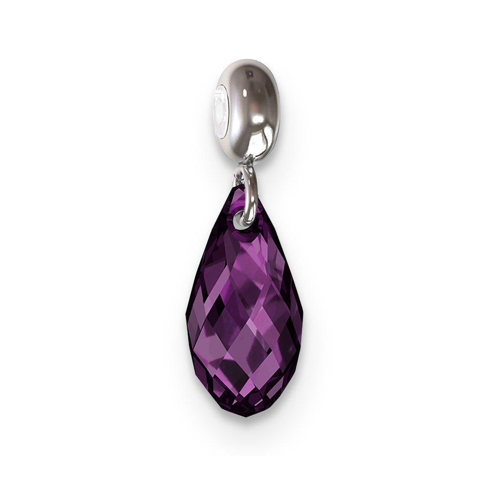 Sterling Silver Rhodium-plated MeMi February Teardrop Crystal Charm