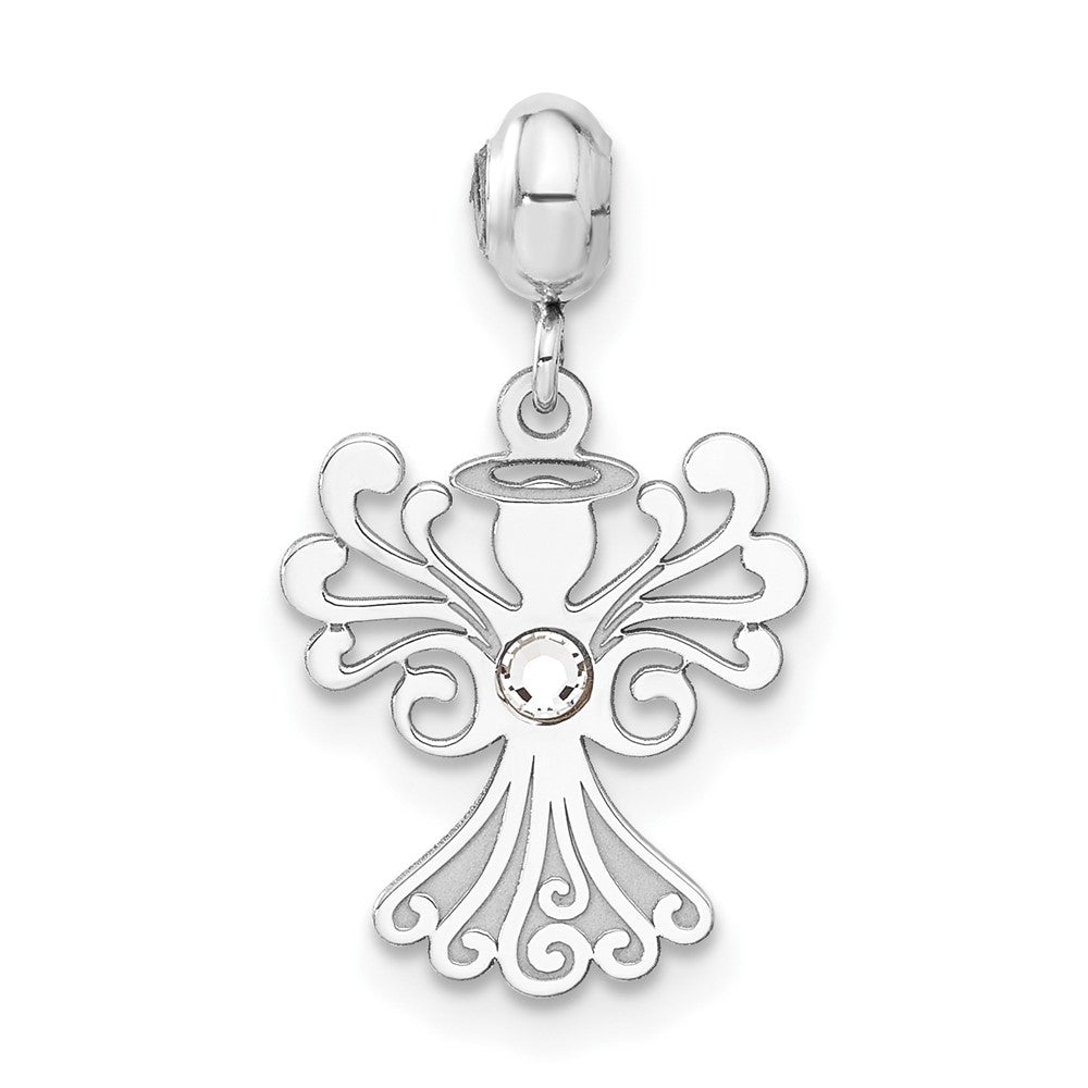 Sterling Silver Rhodium-plated MeMi Angel Wing with Crystal Charm