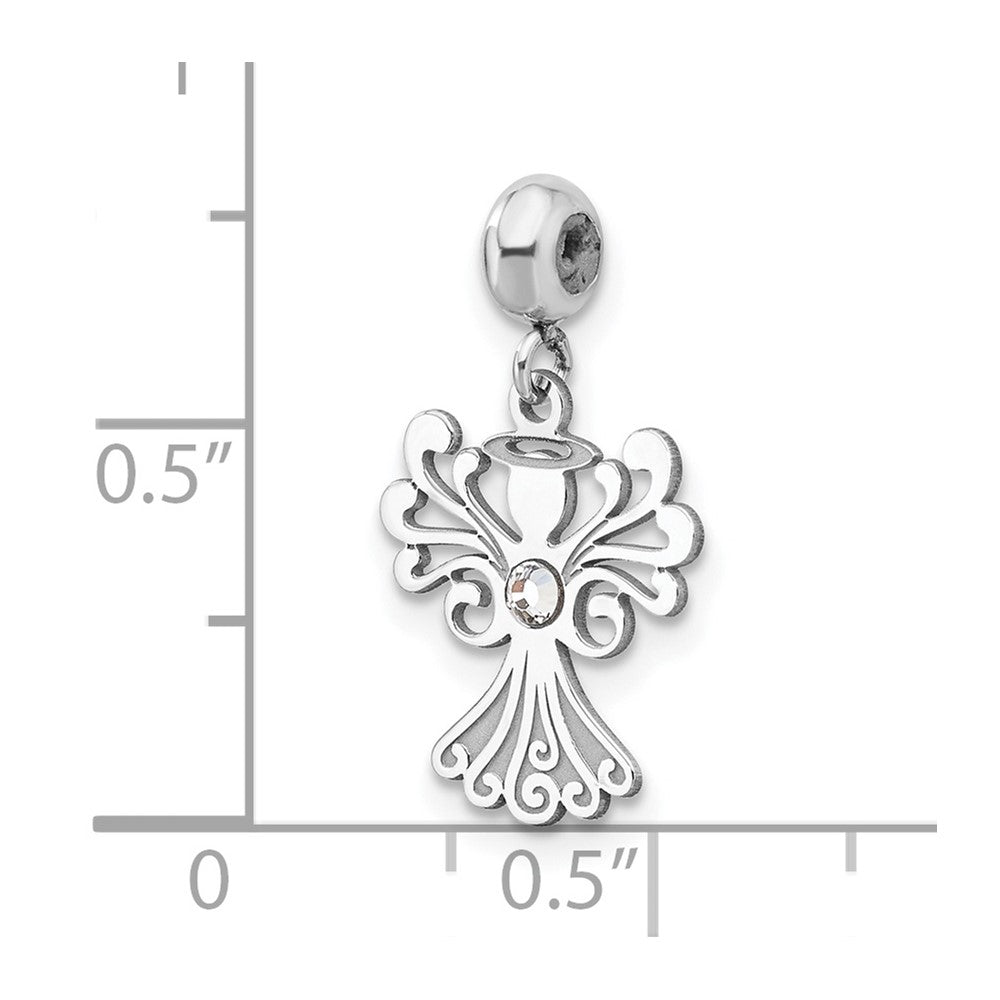 Sterling Silver Rhodium-plated MeMi Angel Wing with Crystal Charm