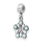Sterling Silver Rhodium-plated MeMi Flower with Crystal Charm