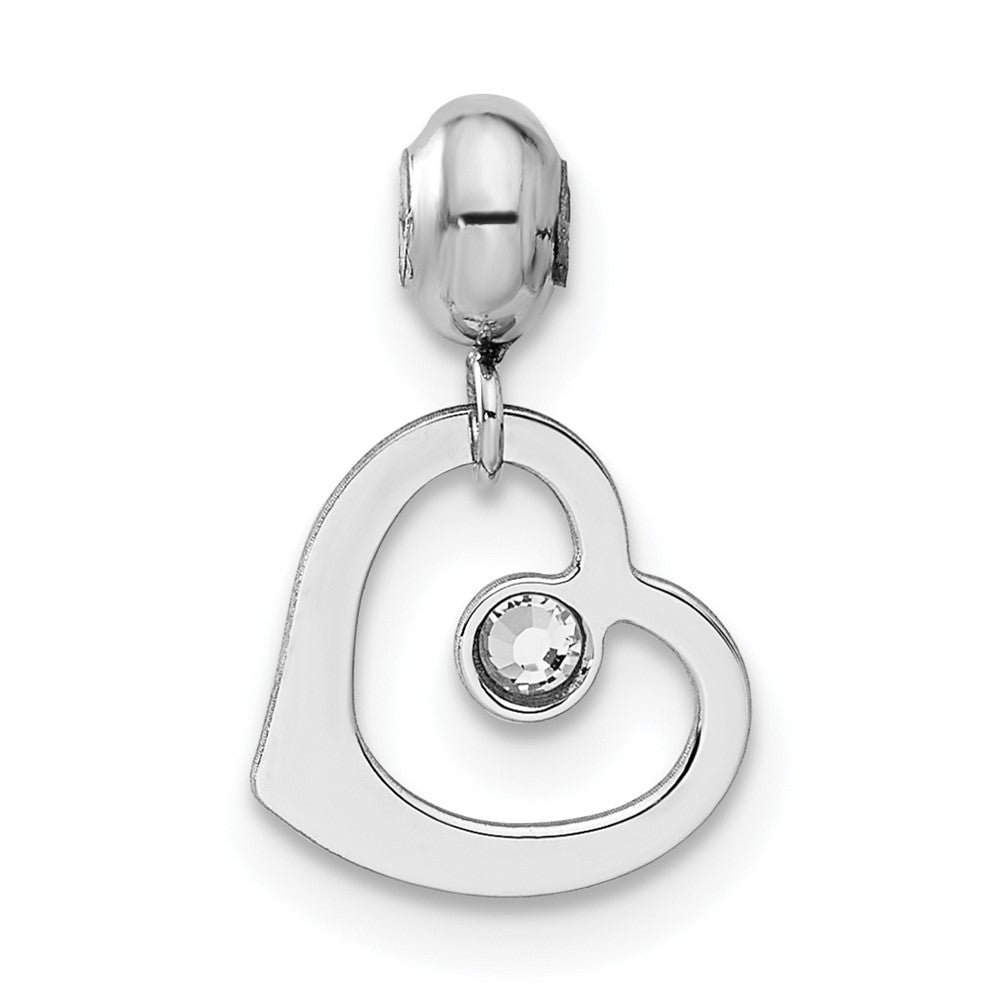 Sterling Silver Rhodium-plated MeMi Heart with Crystal Charm