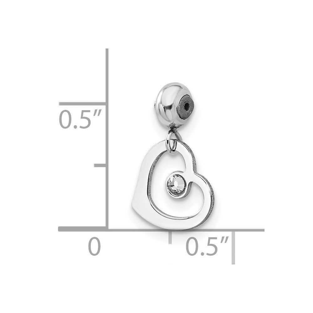 Sterling Silver Rhodium-plated MeMi Heart with Crystal Charm