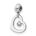 Sterling Silver Rhodium-plated MeMi Heart with Crystal Charm
