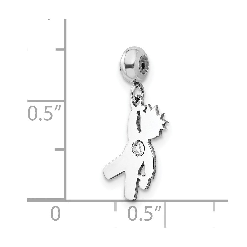 Sterling Silver Rhodium-plated MeMi Crystal Boy Charm