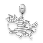 Sterling Silver Rhodium-plated MeMi America with Crystal Charm