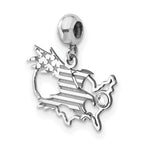 Sterling Silver Rhodium-plated MeMi America with Crystal Charm