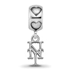 Sterling Silver Rhodium-plated LogoArt New York Mets NY on Heart Bead