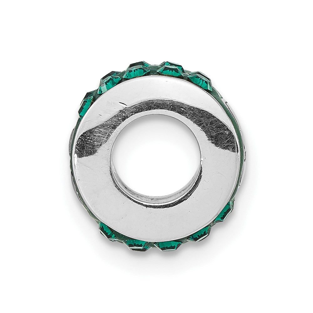 Sterling Silver Michigan State University Polished Green Crystal Bead Charm