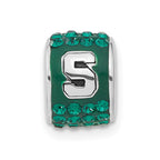 Sterling Silver Michigan State University Polished Green Crystal Bead Charm