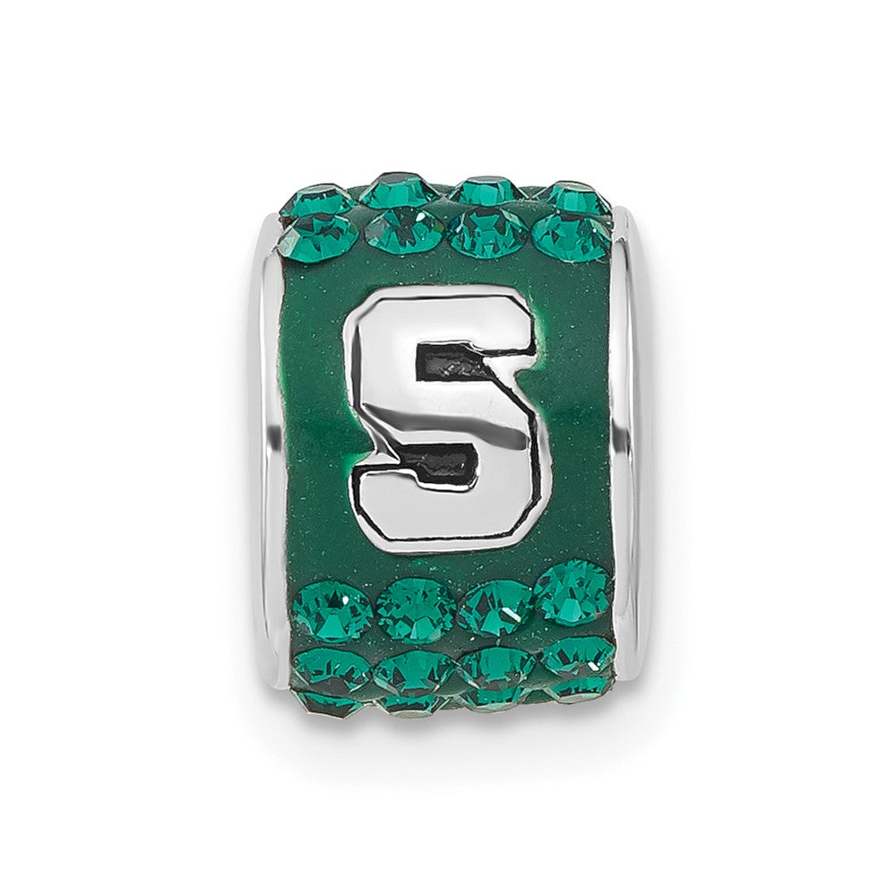 Sterling Silver Michigan State University Polished Green Crystal Bead Charm