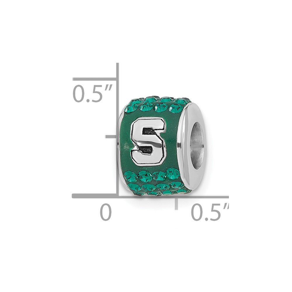 Sterling Silver Michigan State University Polished Green Crystal Bead Charm