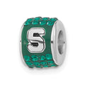 Sterling Silver Michigan State University Polished Green Crystal Bead Charm