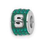 Sterling Silver Michigan State University Polished Green Crystal Bead Charm