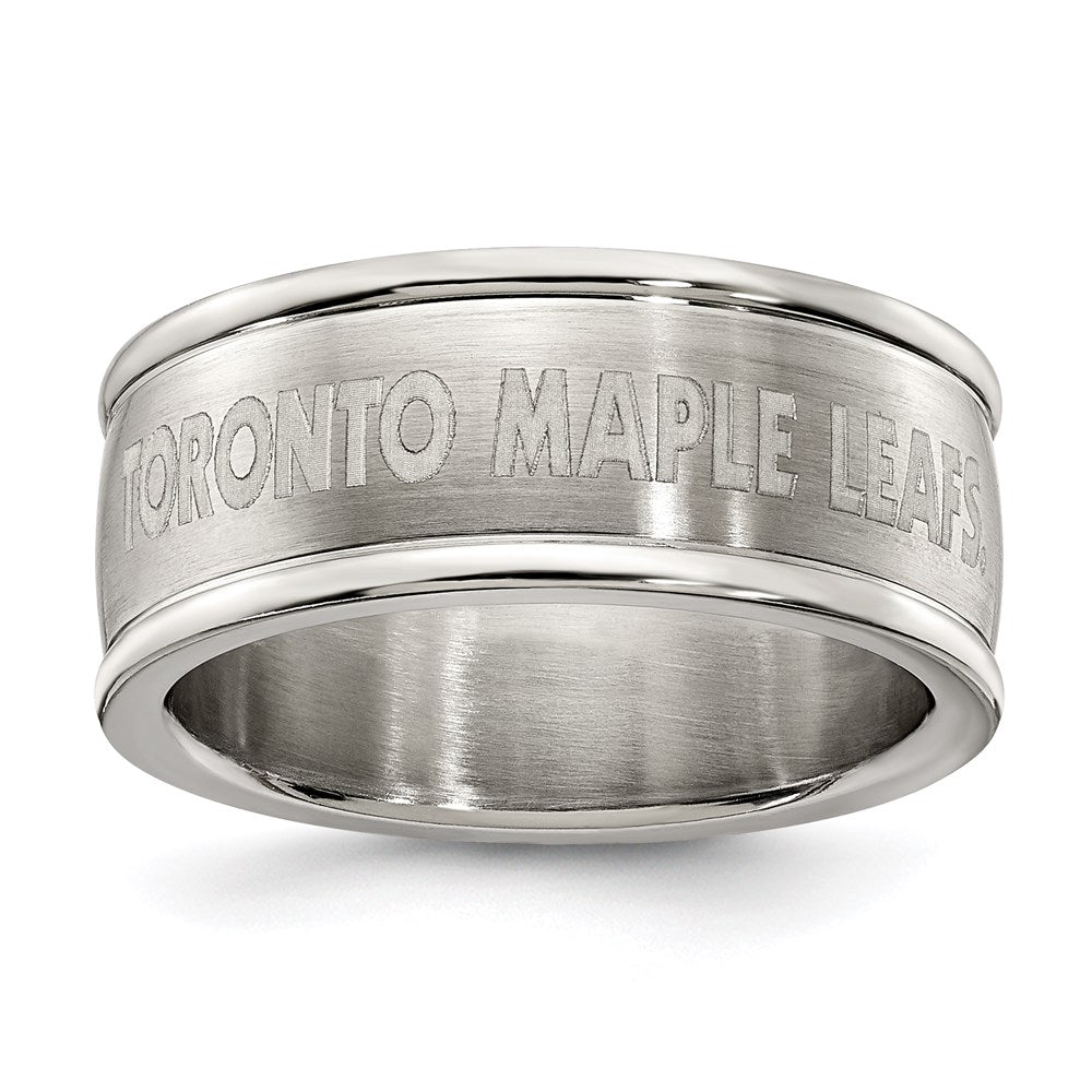 TORONTO MAPLE LEAFS STAINLESS STEEL LOGO BAND RING SIZE 8