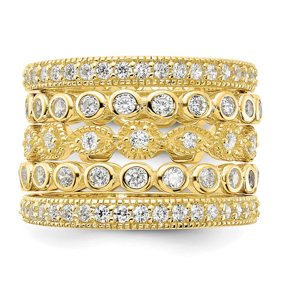 Affordable Expressions Sterling Silver Gold-plated CZ Five Ring Set