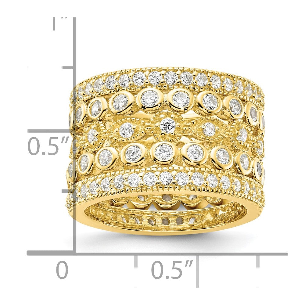 Affordable Expressions Sterling Silver Gold-plated CZ Five Ring Set