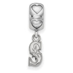 Sterling Silver Rhodium-plated LogoArt Seattle Mariners S on Heart Bead