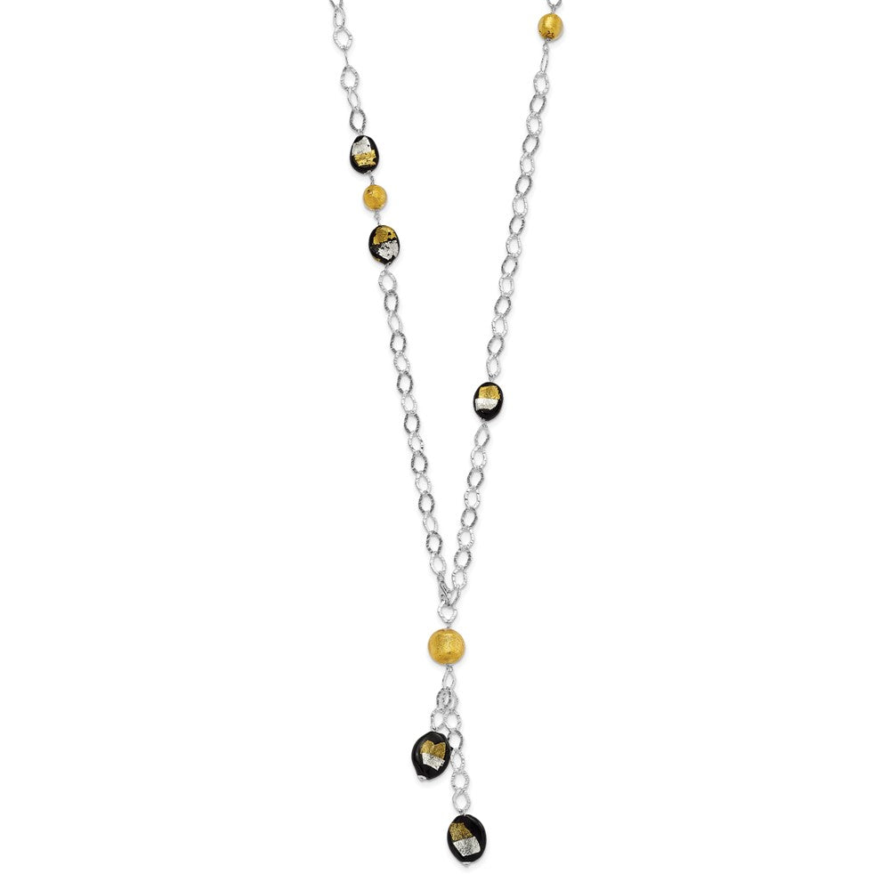 Sterling Silver Multicolor Murano Glass Bead Drop Necklace